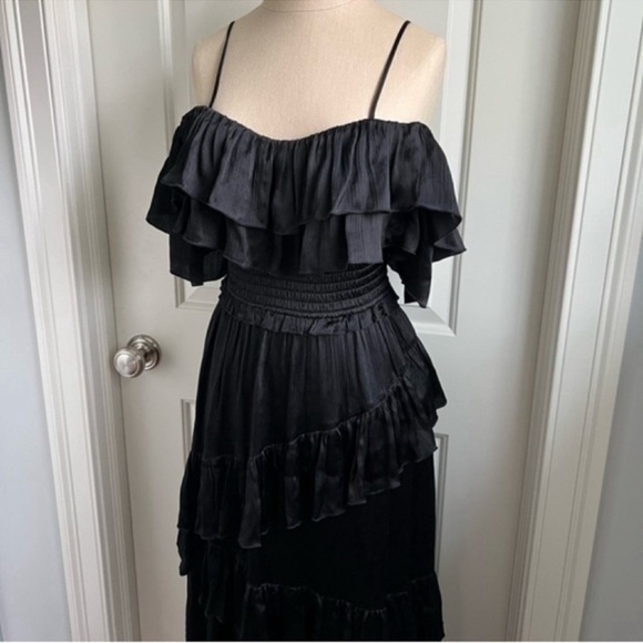 NWT Ulla Johnson Black Silk Louisa Ruffle Silk Tiered Dress - Picture 8 of 12
